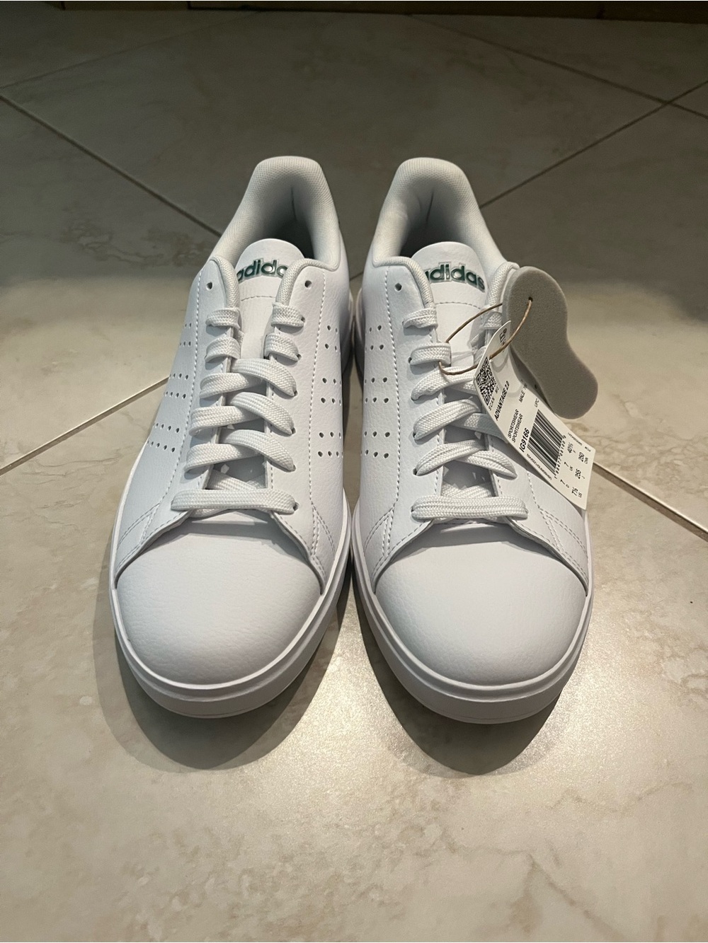 adidas White Sneakers with Subtle Green Logo Accents